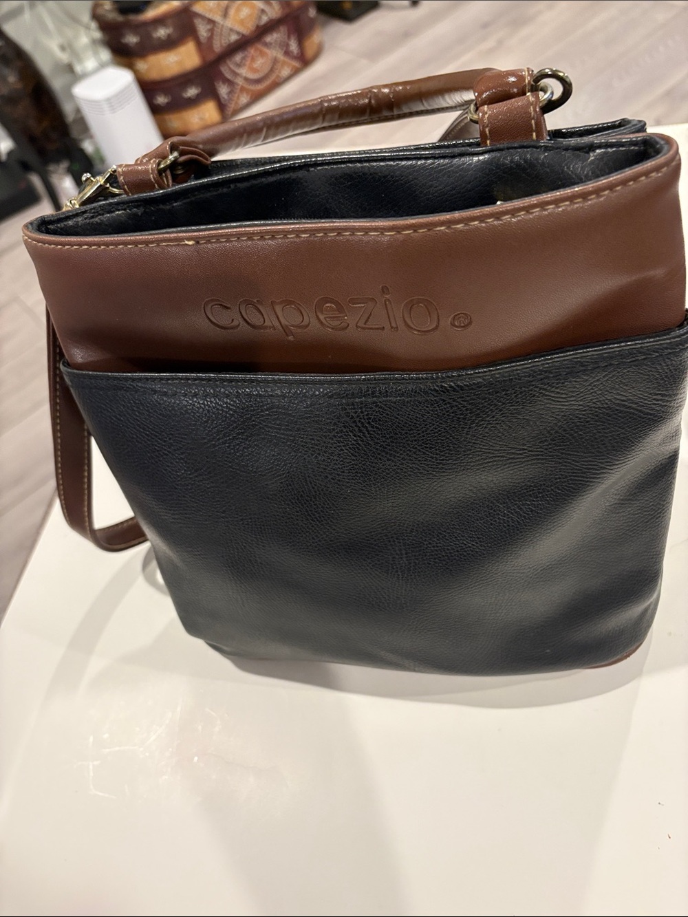Capezio Black and Brown Two-Tone faux leather Shoulder Bag